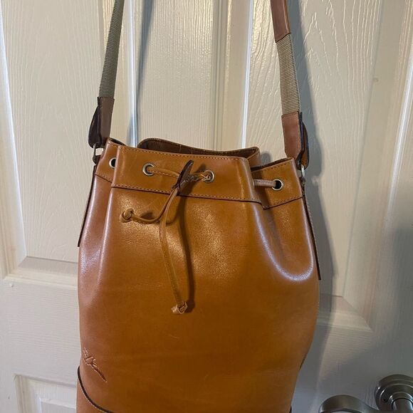 Jack & Jones Herta Suke Tan Leather large Bucket style drawstring Bag - Picture 2 of 16